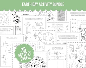 ¡Paquete de actividades imprimibles para el Día de la Tierra con páginas para colorear, sopa de letras, crucigramas, juegos y laberintos! Actividades para niños por el Día de la Tierra.