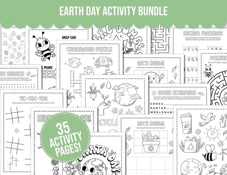 Earth Day Printable Activity Bundle with Coloring Pages, Word Search, Word Scramble, Games & Maze Activities! Earth Day Kids Activities image 1