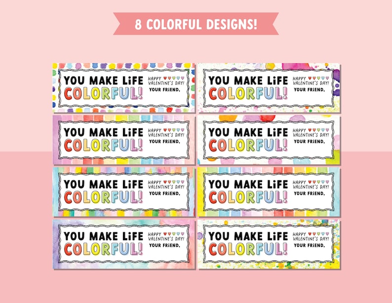 Watercolor Paint Valentine for Kids Classroom Valentine Exchange, Non-Candy Valentine, Colorful Valentine image 3
