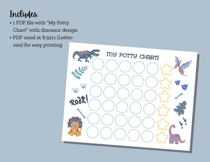 Dinosaur Potty Chart for Toddlers, Potty Training Chart for Boys, Dino Sticker Chart, Toddler Reward Chart, Dinosaur Sticker Chart image 3