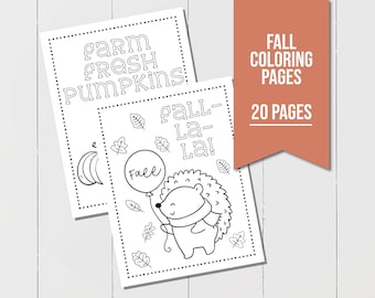 Dibujos para colorear de otoño, Hojas para colorear de otoño, Paquete para colorear de otoño, Dibujos para colorear de animales del bosque, Dibujos para colorear de calabazas