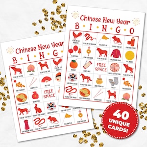 Chinese New Year BINGO Game, Printable Game for Classroom Activity, Lunar New Year Bingo Game for Kids, Bingo Cards for Chinese New Year image 1