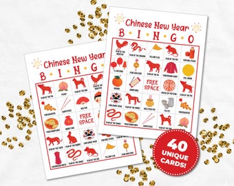 Chinesisches Neujahr BINGO Spiel, druckbares Spiel für Klassenzimmeraktivität, Mondneujahr Bingospiel für Kinder, Bingokarten für das chinesische Neujahr