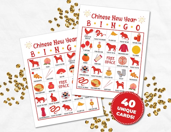 Chinese New Year BINGO Game, Printable Game for Classroom Activity, Lunar New Year Bingo Game for Kids, Bingo Cards for Chinese New Year