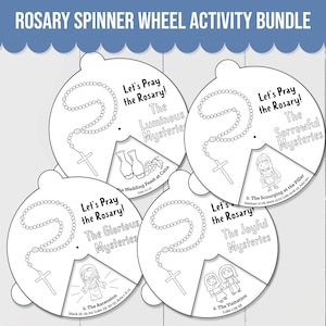 Learning the Rosary Printable Bundle with Joyful Mysteries, Sorrowful Mysteries, Luminous Mysteries, Glorious Mysteries Spinner Wheels