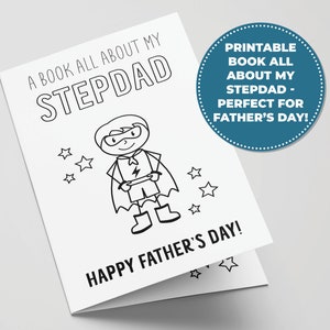 Livre imprimable Tout sur le beau-père pour la fête des pères, activité parfaite pour la fête des pères pour les enfants, cadeau imprimable pour papa, carte à colorier pour beau-père
