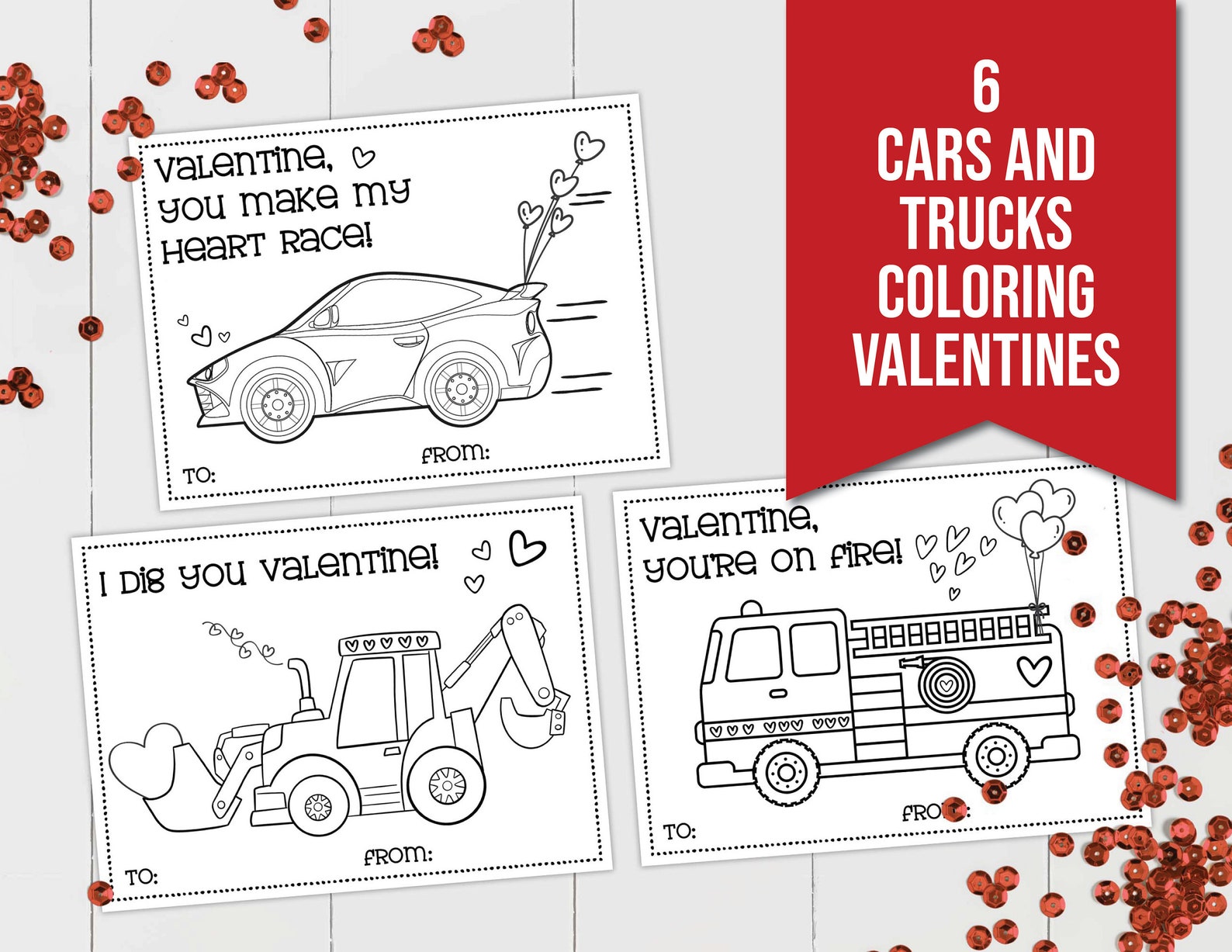 Construction Truck Coloring Valentine for Valentines Day - Etsy