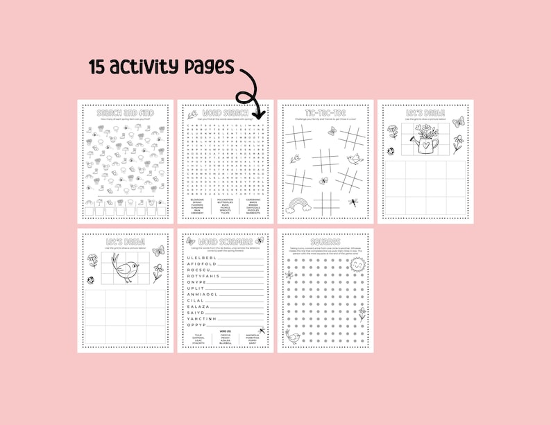 Spring Printable Activity Bundle with Coloring Pages, Word Search, Word Scramble, Games & Maze Activities! Spring Kids Activities image 3