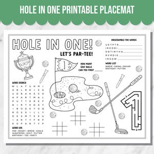 Golf Birthday Coloring Placemat, Golf Birthday Par-TEE Games, Golf Birthday Coloring Page, Hole in ONE birthday activity