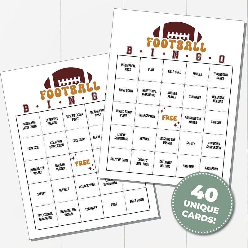 Printable football bingo cards - Etsy España