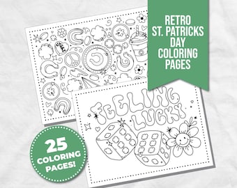 Retro St Paddy's Day Coloring Pages for Kids - 25 Groovy and Festive Coloring Sheet Bundle for St Patricks Day Coloring Fun, Retro Coloring
