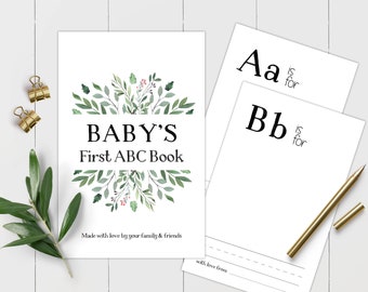 Baby in Bloom Baby Shower ABC Book Activity, Baby's First Book for a Greenery Baby Shower Activity, Printable Botanical Baby Shower Game