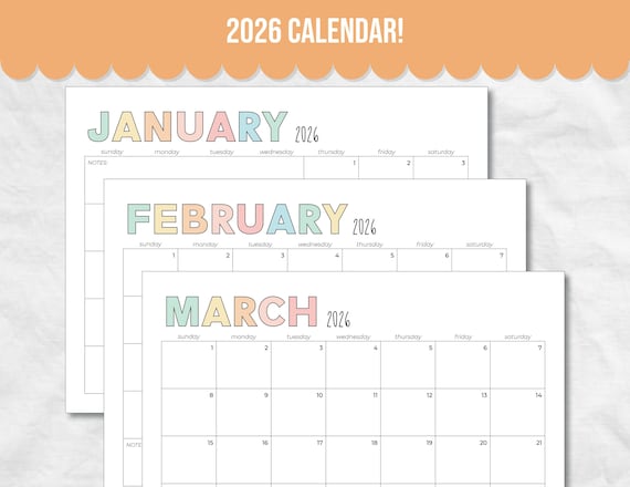 EDITABLE 2026 Calendar Printable, Sunday Start, Letter, Monthly Planner Landscape, Minimal Monthly Calendar, 2026 Printable Calendar