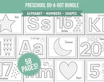 Do-A-Dot Activity Bundle, Alphabet Do-A-Dot, Number Do-A-Dot and Shape Dot Worksheets, Perfect for Toddler Activity, Preschool Do-A-Dot