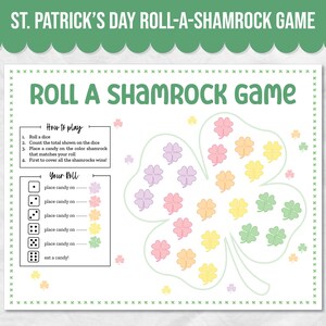 Roll a Shamrock Game for St Patricks Day Classroom Activity, St Patricks Activity, Fun St Paddys Day Game for Kids School Party Game image 1