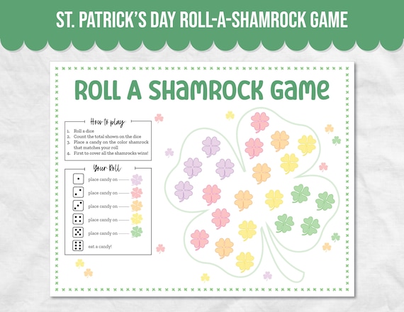 Roll a Shamrock Game for St Patricks Day Classroom Activity, St Patricks Activity, Fun St Paddys Day Game for Kids School Party Game