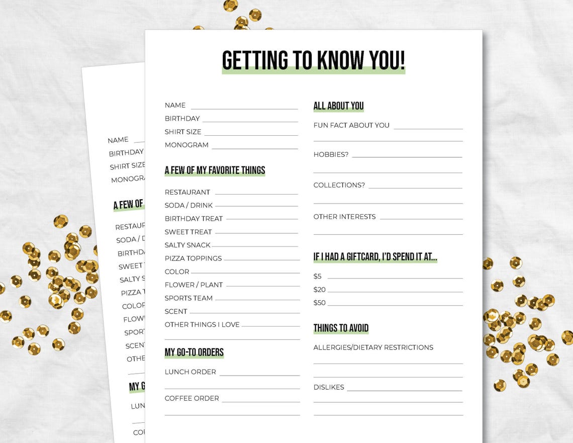 New Team Questionnaire.pdf Employee Questionnaire, All About Me for New Team Members, Gift ...