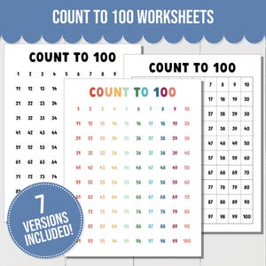 Hojas de trabajo de matemáticas para contar hasta 100, hojas de trabajo con tablas numéricas para aprender a contar, hojas de trabajo preescolares para niños, tabla de aprendizaje para que los niños cuenten hasta 100