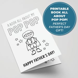Alles über Pop Pop Druckbares Buch zum Vatertag, Perfekte Vatertagsaktivität für Kinder, druckbare Geschenke für Papa, Malkarte für Papa