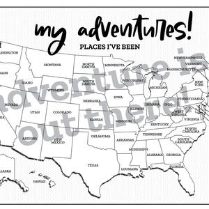 Places I've Been Map, United States Map, States I’ve Visited, My Adventures Map, Road Trip Map, Printable Map Tracker image 6