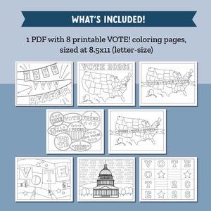 VOTE! Coloring Pages for 2026 Election, 8 Coloring Sheets with VOTE message, Perfect for an election classroom activity image 2