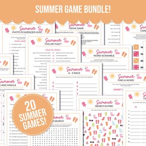 Sommerspiel-Bundle, Sommer-Trivia-Spiel, druckbares Sommerspiel für Kinder und Erwachsene, Road Trip Spiele, Pool-Party-Idee, Sommer-Eisbrecher-Spiele