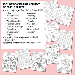 Spring Printable Activity Bundle with Coloring Pages, Word Search, Word Scramble, Games & Maze Activities! Spring Kids Activities image 2