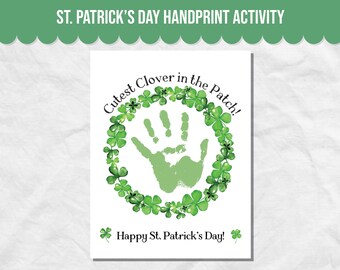 St. Patricks Day Handabdruck, künstlerische Aktivität für Kinder, Shamrock Handabdruck Kunst zum Ausdrucken, für DIY-Andenken, tolles St. Patricks Day Handwerk für Kinder