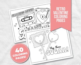 Retro Valentine Coloring Pages for Kids - 40 Groovy and Festive Coloring Sheet Bundle for Valentines Day Coloring Fun