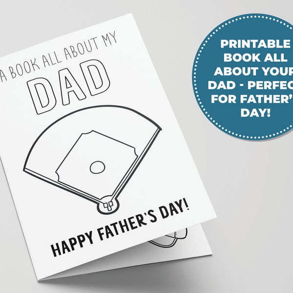 All About Dad Printable Book for Father's Day, Perfect Father's Day Activity for Kids, Printable Baseball Gifts for Dad, All Star Dad