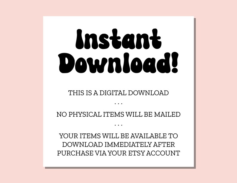 Peut inclure: Carte blanche avec du texte noir qui indique "T&eacute;l&eacute;chargement instantan&eacute; !" Ceci est un t&eacute;l&eacute;chargement num&eacute;rique. Aucun article physique ne sera exp&eacute;di&eacute;. Vos articles seront disponibles en t&eacute;l&eacute;chargement imm&eacute;diatement apr&egrave;s l'achat via votre compte Etsy.