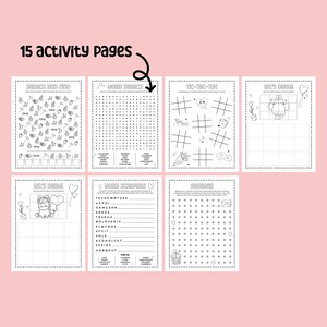 Pacote de atividades imprimíveis para o Dia dos Namorados com páginas para colorir, caça-palavras, palavras embaralhadas, jogos e labirintos! Atividades infantis para o Dia dos Namorados imagem 3