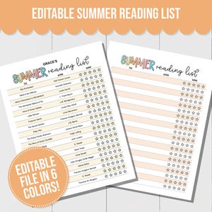 EDITABLE Summer Reading List for Kids, Summer Reading Printables, Summer Reading Challenge, Summer Book Tracker, Reading Tracker, Book Log