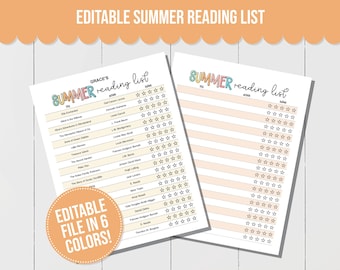 EDITABLE Summer Reading List for Kids, Summer Reading Printables, Summer Reading Challenge, Summer Book Tracker, Reading Tracker, Book Log