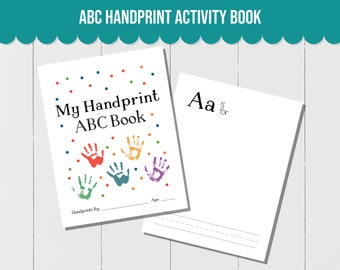 ABC-handafdrukactiviteit voor kinderen, handafdruk kunst afdrukbare aandenken, handafdruk ambacht voor kinderen, activiteitenboek baby, handafdruk alfabetactiviteit