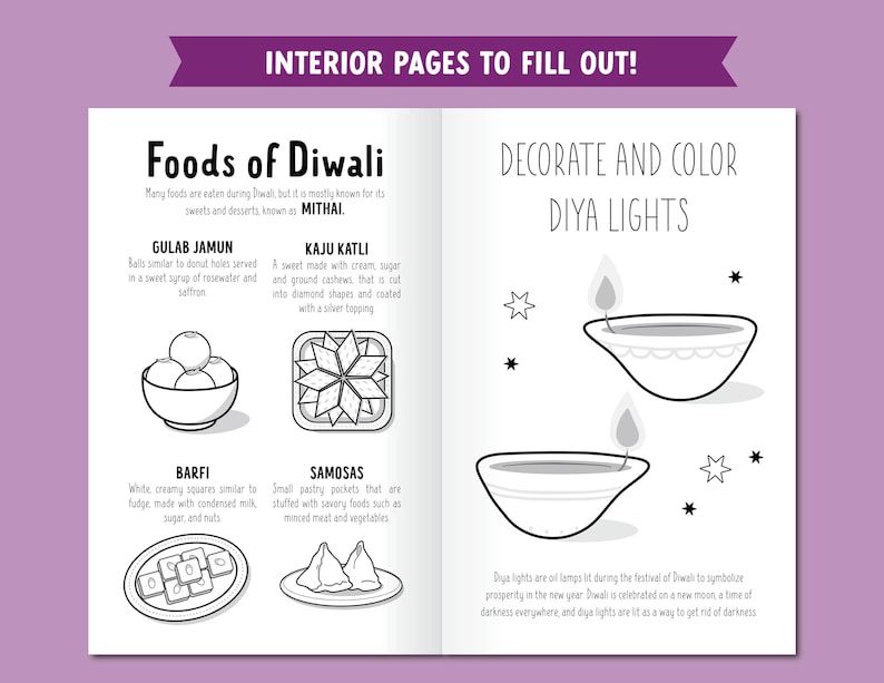 Alles über Diwali – Druckbares Buch, perfekte Diwali-Aktivität für Kinder, tolle Ergänzung zur Diwali-Dekoration, Diwali-Geschenk für Kinder Bild 4