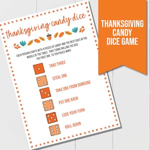 Thanksgiving Candy Dice Game, Fun Thanksgiving Game, Kids Thanksgiving Game, Thanksgiving Party Game