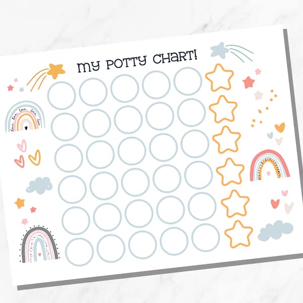 Rainbow Potty Chart for Toddlers, Potty Training Chart for Girls, Rainbow Sticker Chart, Toddler Reward Chart