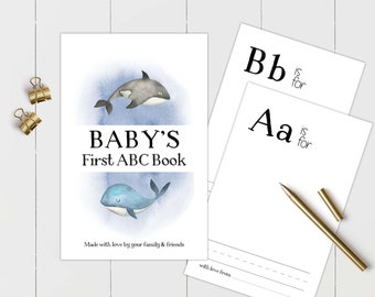 Attività del libro ABC per baby shower sull'oceano, attività stampabile del primo libro per neonati, gioco per baby shower sotto il mare, baby shower sotto il mare