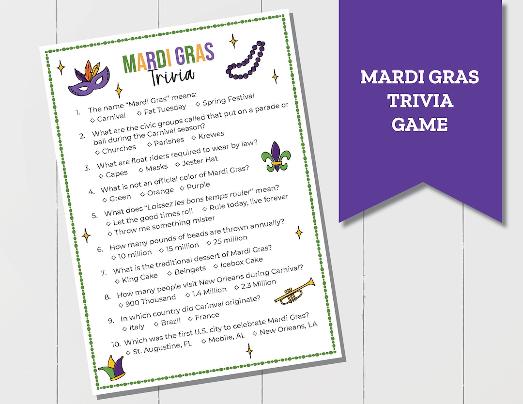 Mardi Gras Trivia Game, Mardi Gras Party Game, Pub Trivia, Ice Breaker ...
