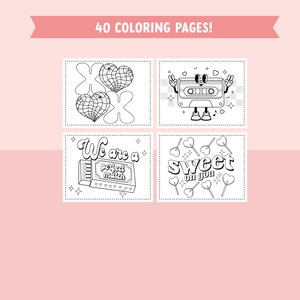 Retro Valentine Coloring Pages for Kids - 40 Groovy and Festive Coloring Sheet Bundle for Valentines Day Coloring Fun image 7