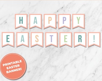 Happy Easter Banner, Printable Bunting for Home Easter Decor, Printable Easter Decorations