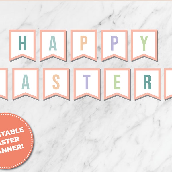 Happy Easter Banner, Printable Bunting for Home Easter Decor, Printable Easter Decorations