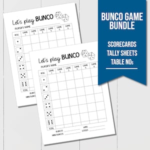 Conjunto de jogos Bunco Ultimate - Planilhas de pontuação, planilhas de contagem, números de mesa | Noite de jogos divertida e emocionante
