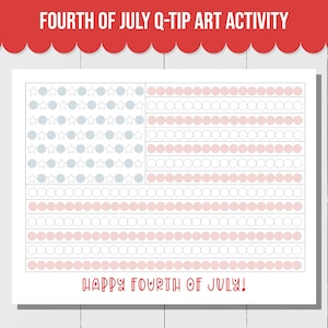 4th of July QTip Art Activity Page, Perfect Toddler Activity, Dot Marker Worksheet for 4th of July Preschool Activity