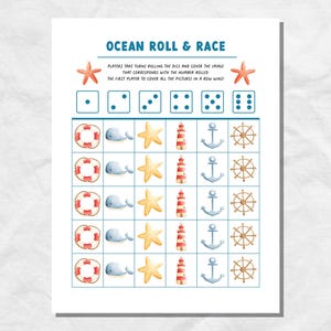 Summer Roll & Race Game, Summer Preschool Classroom Party Dice Game for Kids, Classroom Counting Game, Ocean Roll and Race, Ocean Study Unit