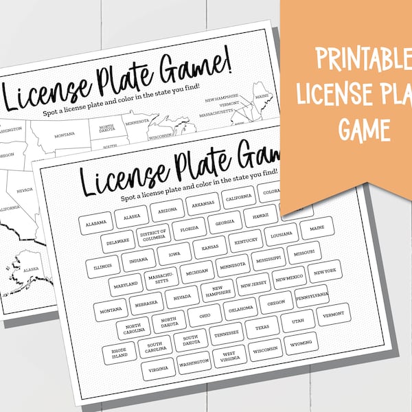 License Plate Game, the Perfect Car Ride Activity for Kids! Printable Road Trip Game features 50 States and includes USA Map