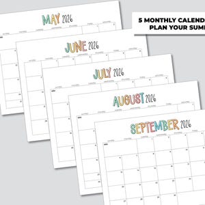 EDITIERBARER Sommer 2026 Kalender Set mit Mai, Juni, Juli, August, September Kalendern, um alle Ihre Sommeraktivitäten zu planen Bild 2