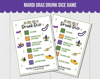 Mardi Gras Drunk Dice Game, Mardi Gras Party Game, Office Party Game, Mardi Gras Drinking Game for Adults, Mardi Gras Party Game