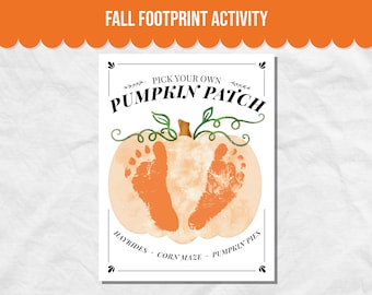 Halloween Handprint Art Activity for Kids, Pumpkin Patch Footprint Art Printable for Fall Keepsake, Great Fall Craft for Kids